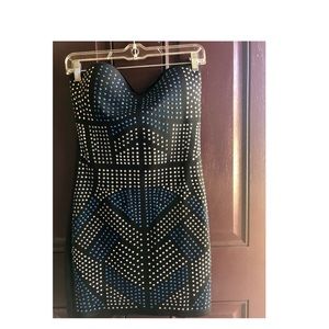 2B Bebe Black w/ White and Blue Studs Mini Dress